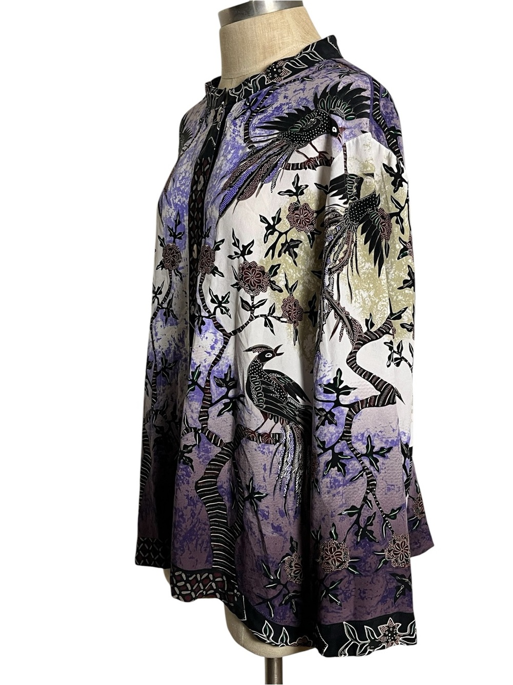 Citron Santa Monica 100% Silk Bird Floral Button Front Tunic Blouse 3X - Picture 5 of 11